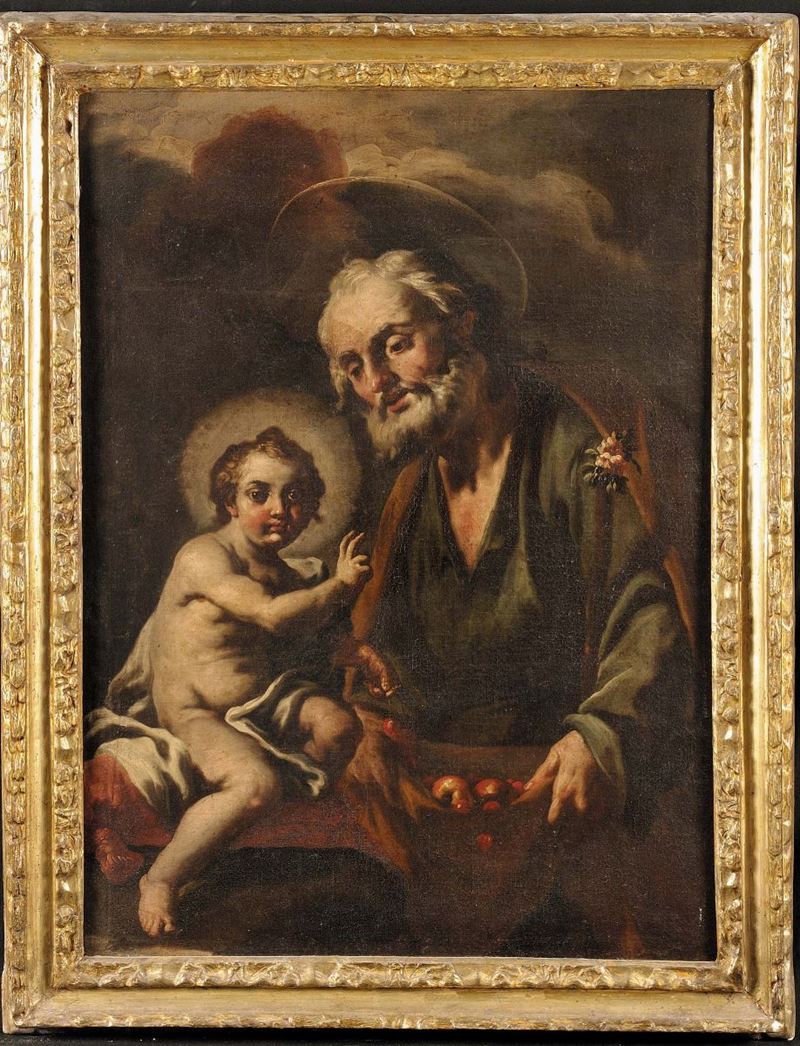 Lorenzo De Caro (1700-1765), attribuito a San Giuseppe con Ges benedicente  - Asta Antiquariato e Dipinti Antichi - Cambi Casa d'Aste