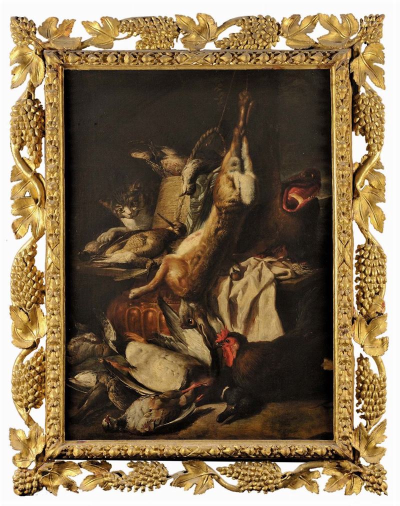 Baldassare De Caro (1689-1750) Selvaggina con gatto  - Auction Old Paintings and Furnitures - Cambi Casa d'Aste