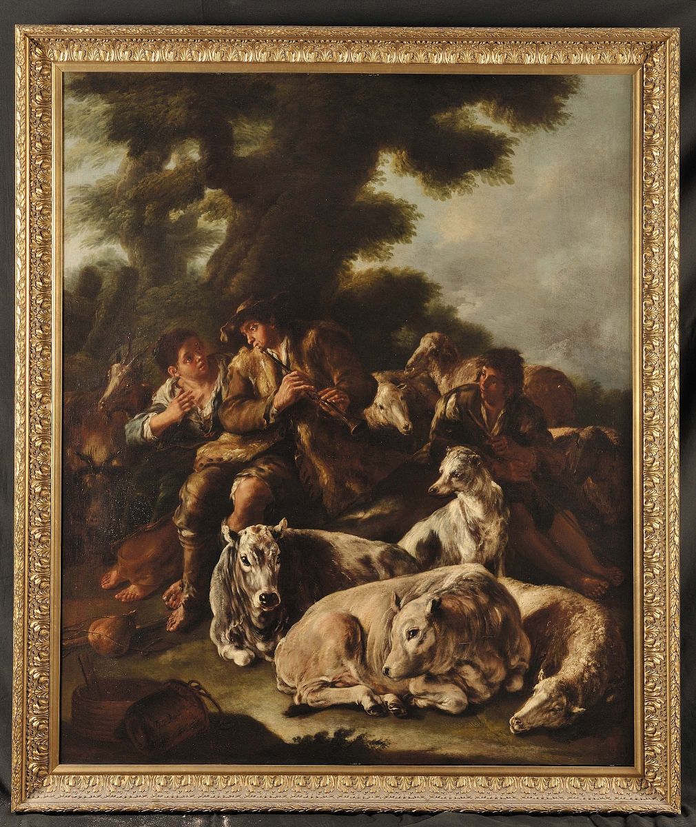 Domenico Brandi (1683-1736)contadina che Munge una Capragiovani Mandriano con Armenti