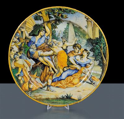 Grande Piatto da Parata in Maiolica Policroma, Castelli Fine XIX Secolo