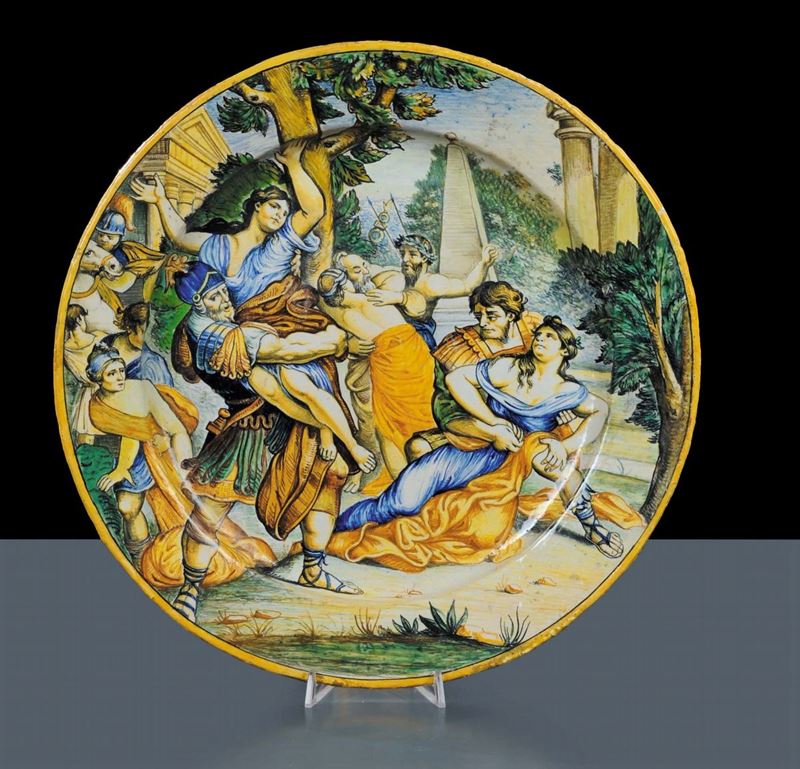 Grande piatto da parata in maiolica policroma, Castelli fine XIX secolo  - Asta Antiquariato e Dipinti Antichi - Cambi Casa d'Aste