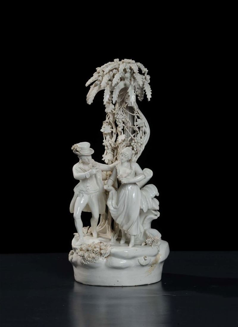 Gruppo in terraglia bianca con soggetto galante, Napoli XIX secolo  - Auction Old Paintings and Furnitures - Cambi Casa d'Aste