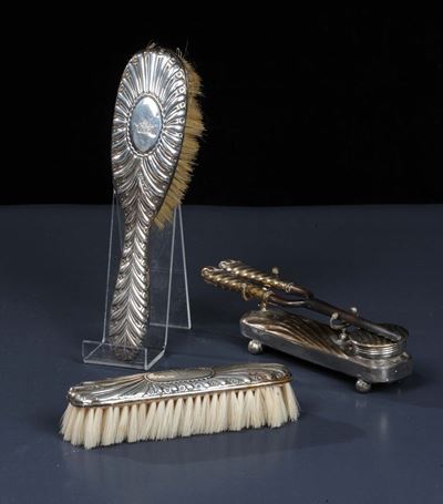 Set da Toilette in Metallo Argentato e Argento