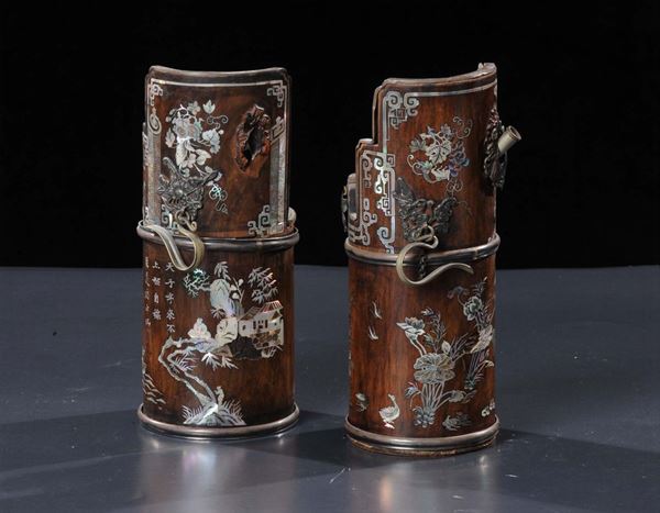 Coppia di vasi lava pennello in legno, Giappone XIX-XX secolo