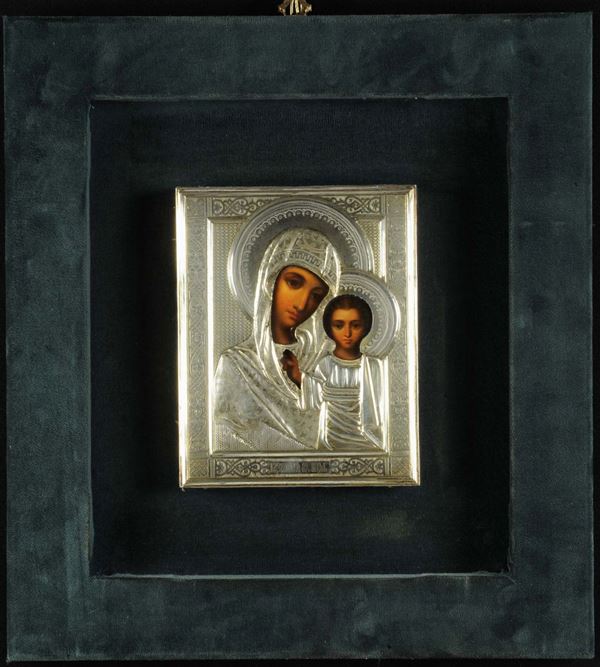 Icona raffigurante Madonna con Bambino, Russia XIX secolo