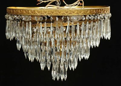 Piccolo Lampadario a Mongolfiera in Metallo Dorato, XX Secolo