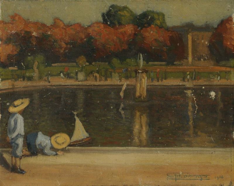 Jean Gabriel Domergue (1889-1962) Gioco nel parco, 1906  - Auction 19th and 20th century paintings - II - Cambi Casa d'Aste