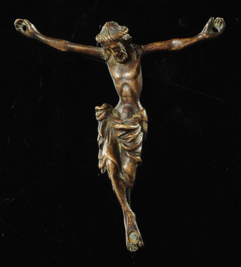 Piccolo bronzo raffigurante Cristo crocifisso, XV secolo  - Auction Old Paintings and Furnitures - Cambi Casa d'Aste