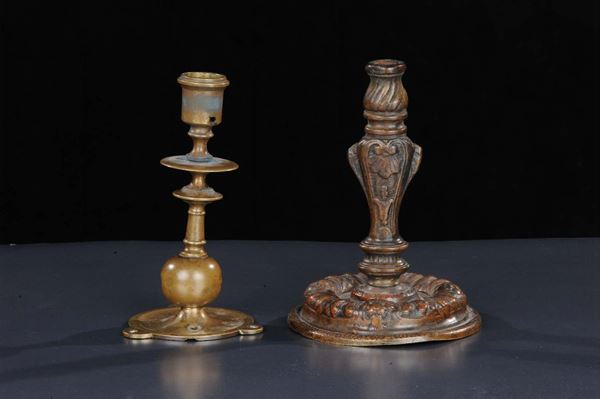 Candeliere in bronzo del XVII e candeliere da nave del XVIII secolo