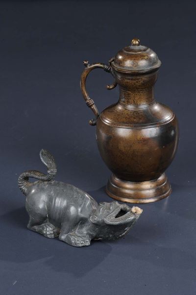 Lucerna in Peltro e Bricco in Bronzo, Germania XVIII-XIX Secolo