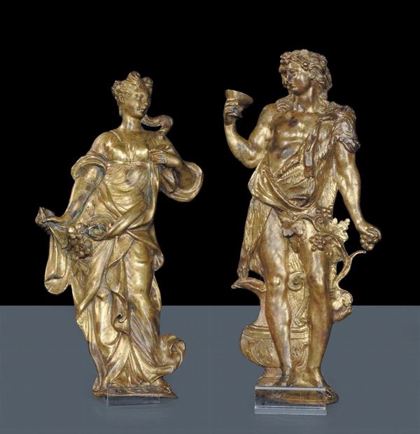 Due figure in bassorilievo bronzeo dorato, Firenze XVII secolo