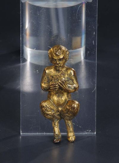 Piccolo Bronzo Dorato Raffigurante Faunetto Musicante, Firenze XVII Secolo