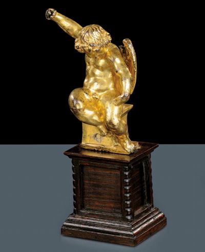 Bronzo Dorato Raffigurante Angelo Alato, Francia Inizio XVII Secolo