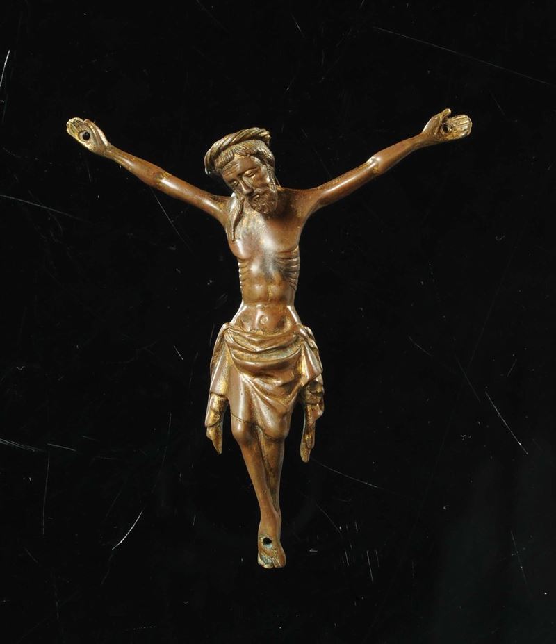 Piccolo bronzo raffigurante Cristo crocifisso, Renania XV secolo  - Asta Antiquariato e Dipinti Antichi - Cambi Casa d'Aste