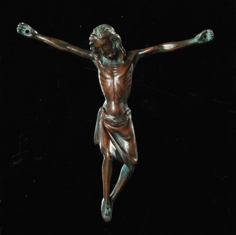 Piccolo bronzo raffigurante Cristo crocifisso, XV secolo  - Auction Old Paintings and Furnitures - Cambi Casa d'Aste