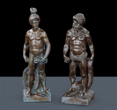 Due Figure in Bronzo Raffiguranti Guerrieri (copia da Sansovino), Padova XIX Secolo