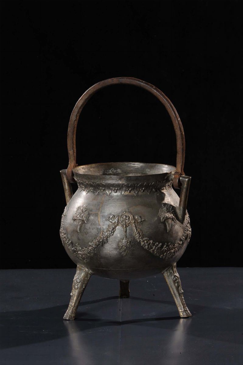 Paiolo in bronzo argentato, Svizzera, XVIII secolo  - Auction Antiquariato, Argenti e Dipinti Antichi - Cambi Casa d'Aste