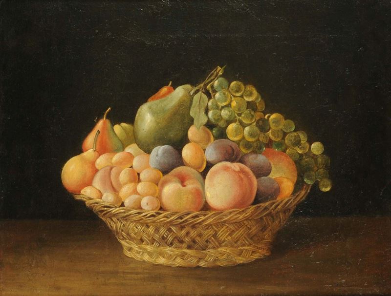 Scuola francese del XVIII secolo Natura morta con cesto di frutta  - Asta Antiquariato e Dipinti Antichi - Cambi Casa d'Aste