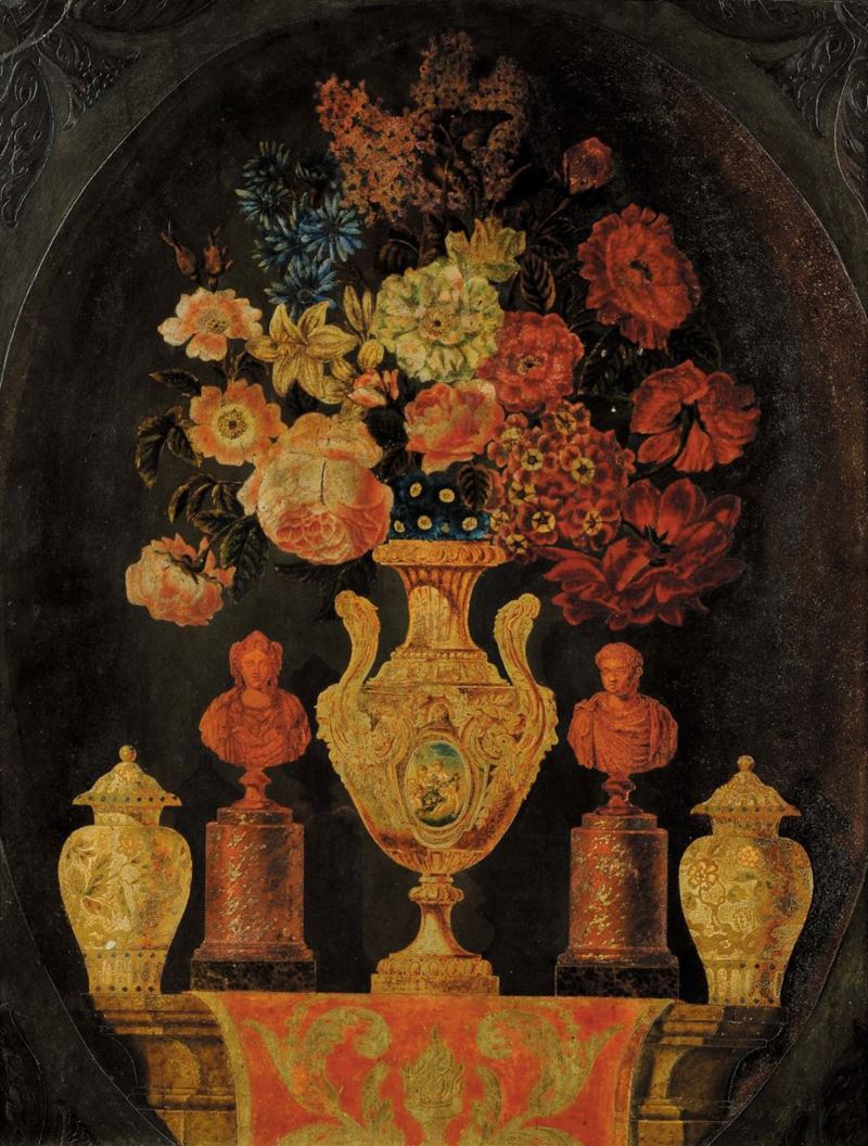Scuola Piemontese del XVIII secolo Natura morta con vasi e statue  - Auction Old Paintings and Furnitures - Cambi Casa d'Aste