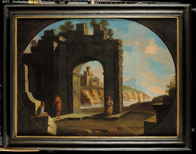 Scuola della Fine del XVIII Secolovedute Costiere con Capricci Architettonici