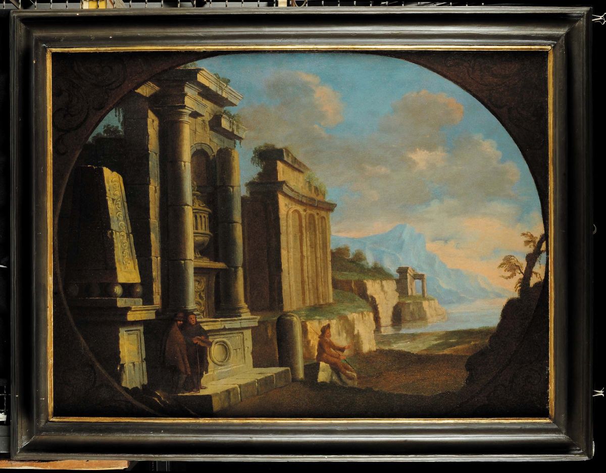 Scuola della Fine del XVIII Secolovedute Costiere con Capricci Architettonici