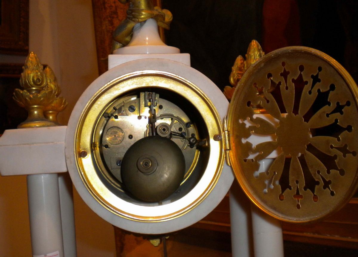 Orologio a Portale in Bronzo e Marmo Bianco, XIX Secolo