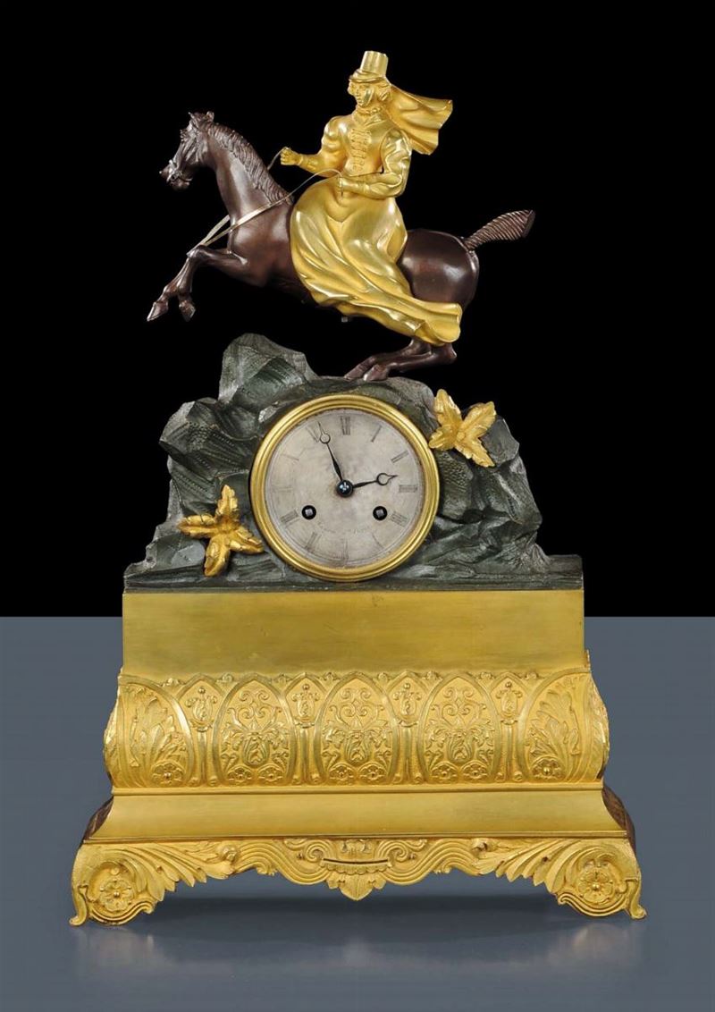 Orologio in bronzo e bronzo dorato, XIX secolo  - Asta Antiquariato e Dipinti Antichi - Cambi Casa d'Aste