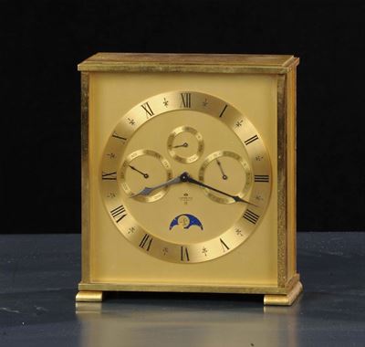 Orologio in Bronzo Dorato con Fasi Lunari, Lorenz XX Secolo