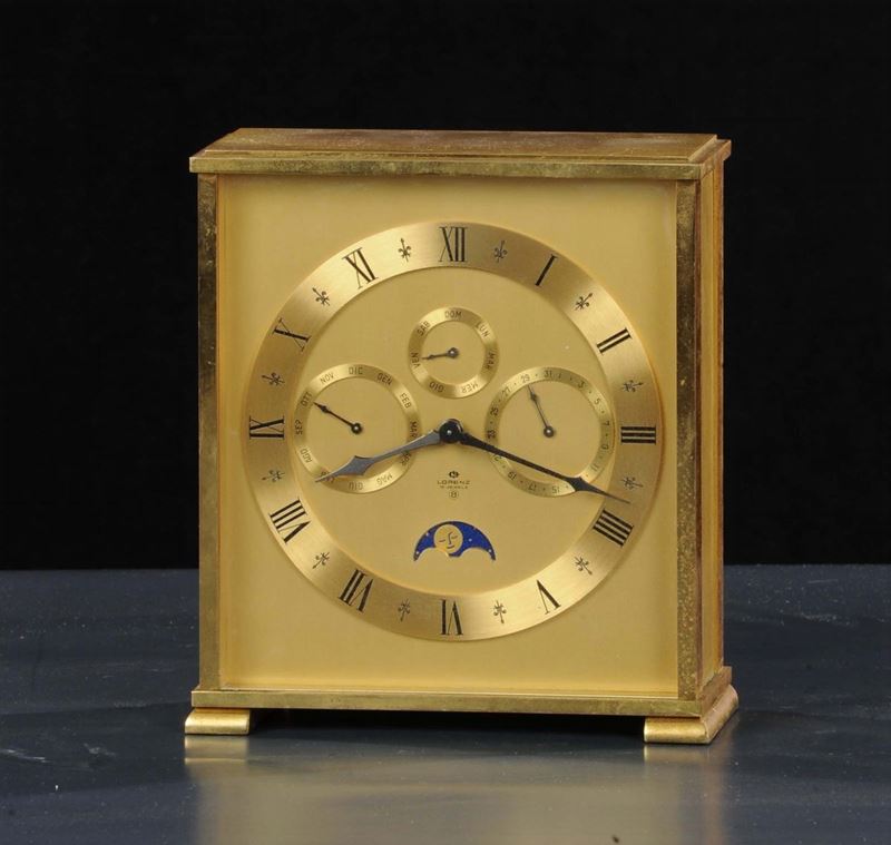 Orologio in bronzo dorato con fasi lunari, Lorenz XX secolo  - Auction Antiquariato e Dipinti Antichi - Cambi Casa d'Aste