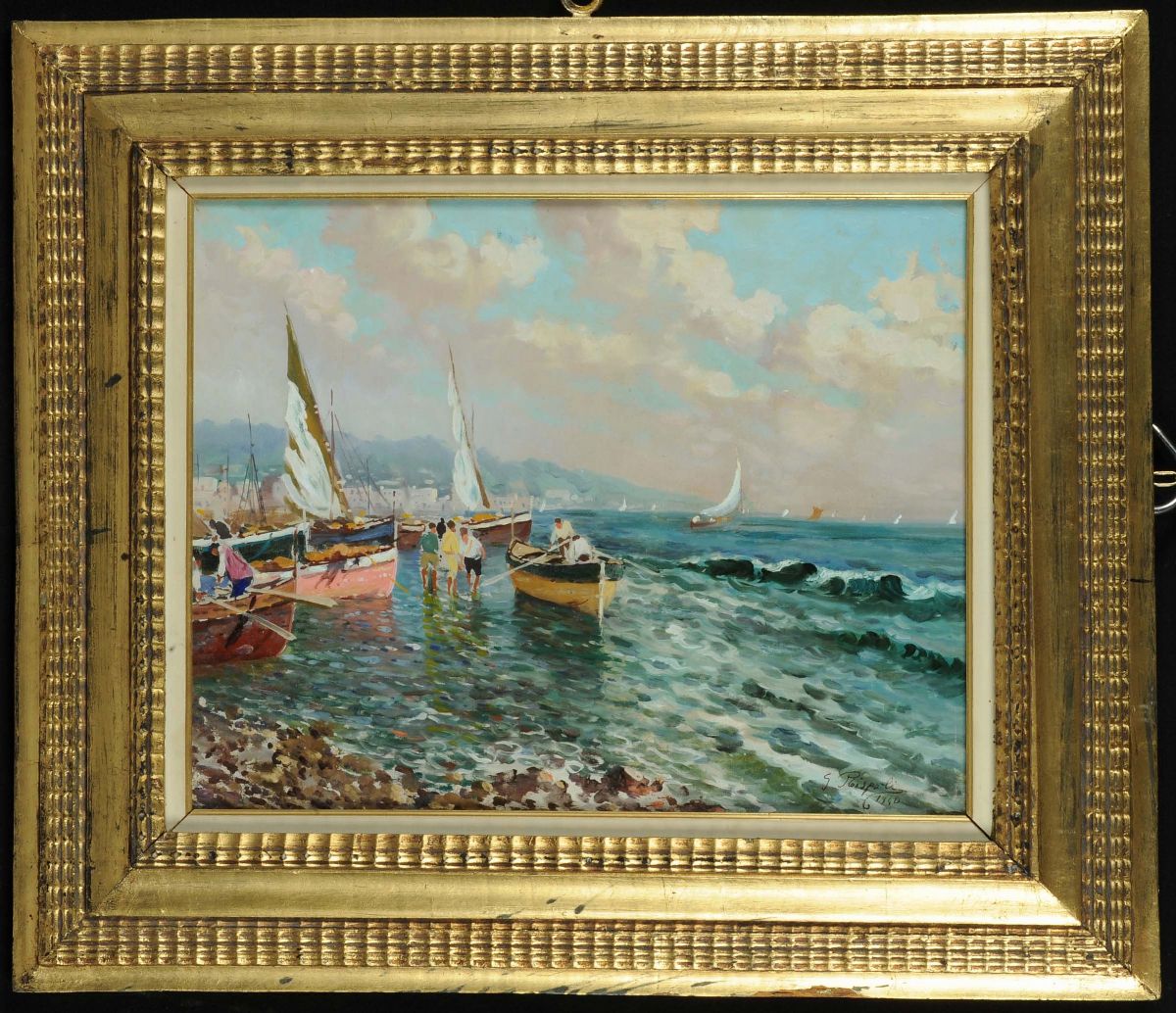 Giuseppe Rispoli (1882-1960)marina Napoletana con Pescatori, 1940