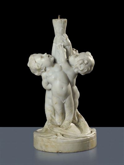Gruppo in Marmo Bianco Raffigurante Putti, XIX Secolo