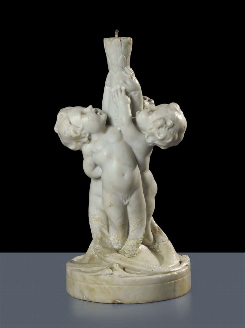 Gruppo in marmo bianco raffigurante putti, XIX secolo  - Auction Antiques and Old Masters - Cambi Casa d'Aste