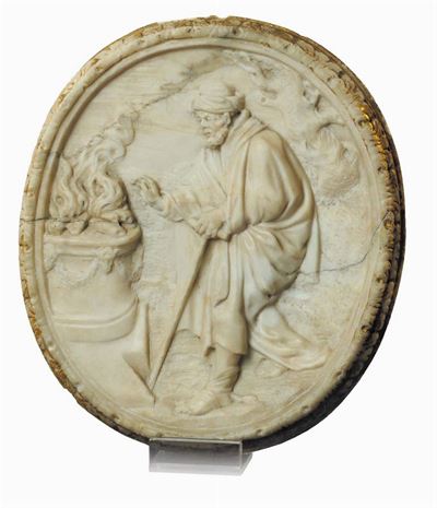 Bassorilievo Tondo in Marmo Bianco Raffigurante Anziano, XVIII Secolo