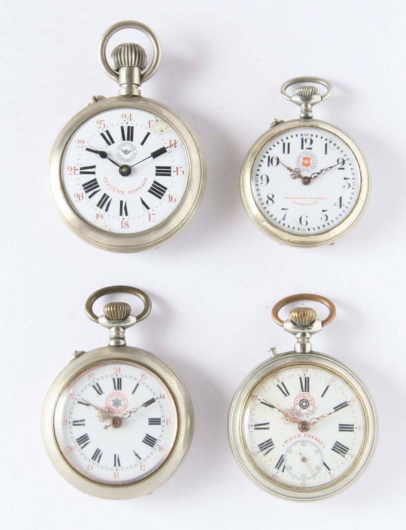Quattro orologi da tasca Roskof, inizio XX secolo  - Asta Gioielli, Argenti ed Orologi Antichi e Contemporanei - Cambi Casa d'Aste