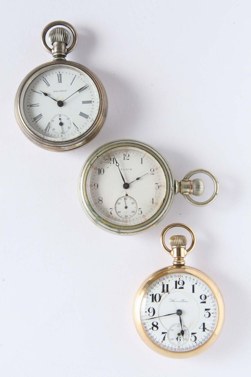 Tre orologi da tasca da uomo americani  - Asta Gioielli, Argenti ed Orologi Antichi e Contemporanei - Cambi Casa d'Aste