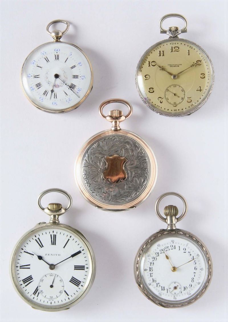 Cinque orologi da tasca da uomo  - Asta Gioielli, Argenti ed Orologi Antichi e Contemporanei - Cambi Casa d'Aste