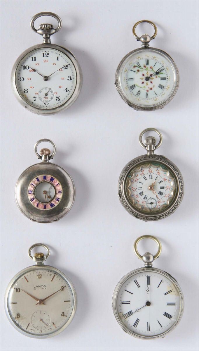Sei orologi da tasca di misure diverse  - Auction Silver, Clocks and Jewels - Cambi Casa d'Aste
