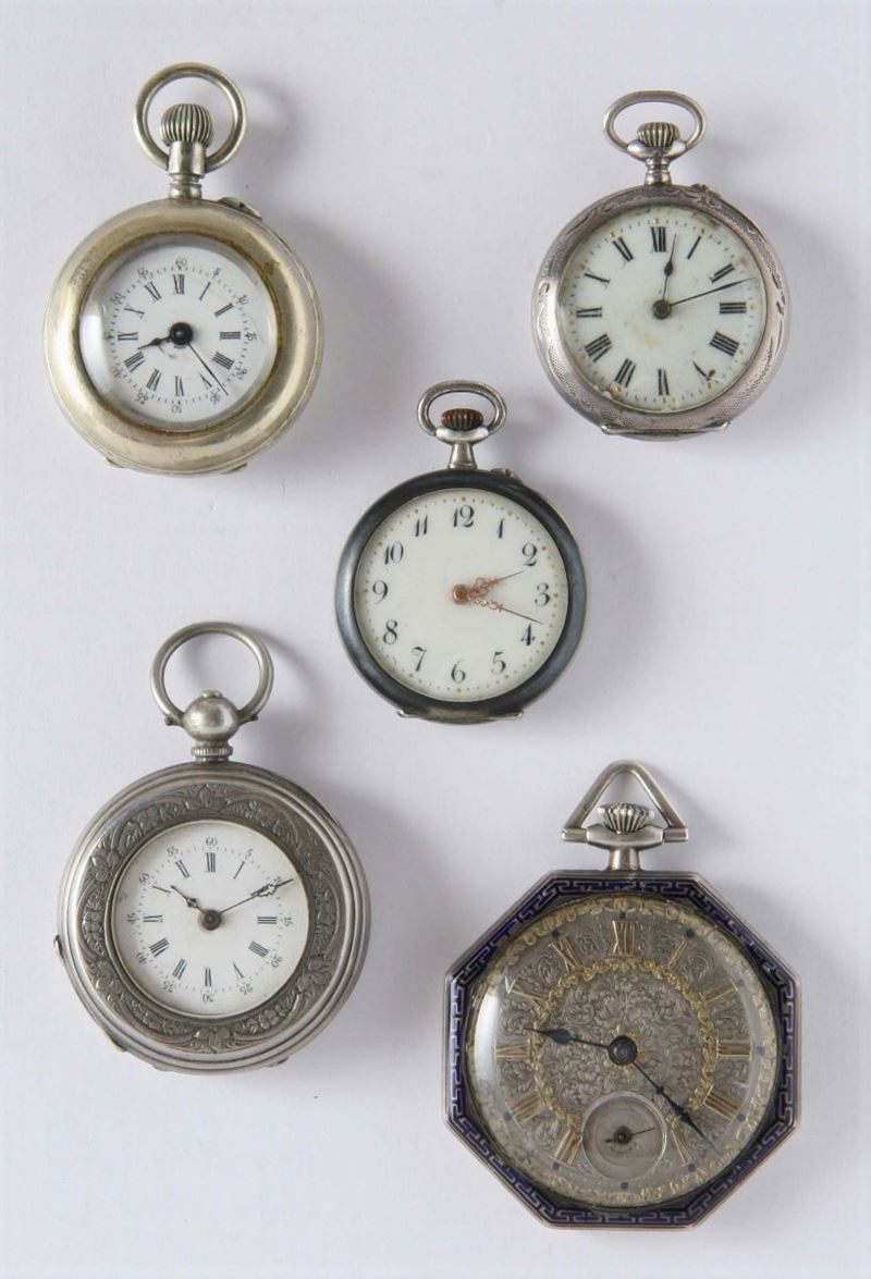 Cinque orologi da tasca  - Asta Gioielli, Argenti ed Orologi Antichi e Contemporanei - Cambi Casa d'Aste