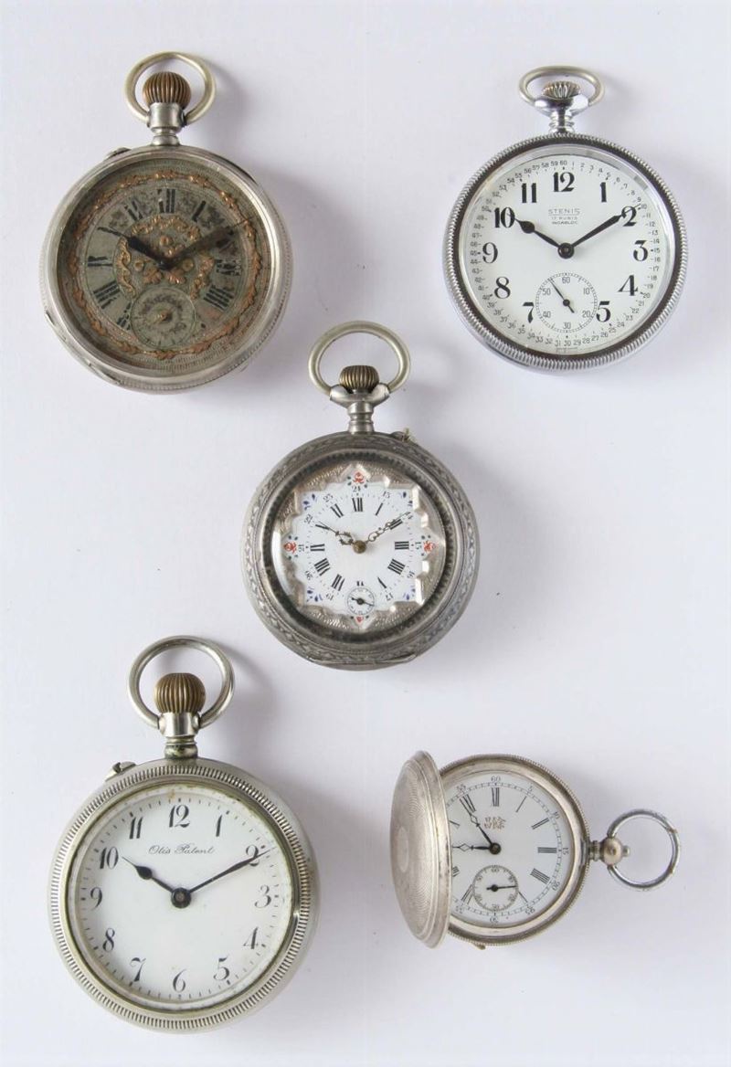 Cinque orologi da tasca da uomo  - Asta Gioielli, Argenti ed Orologi Antichi e Contemporanei - Cambi Casa d'Aste