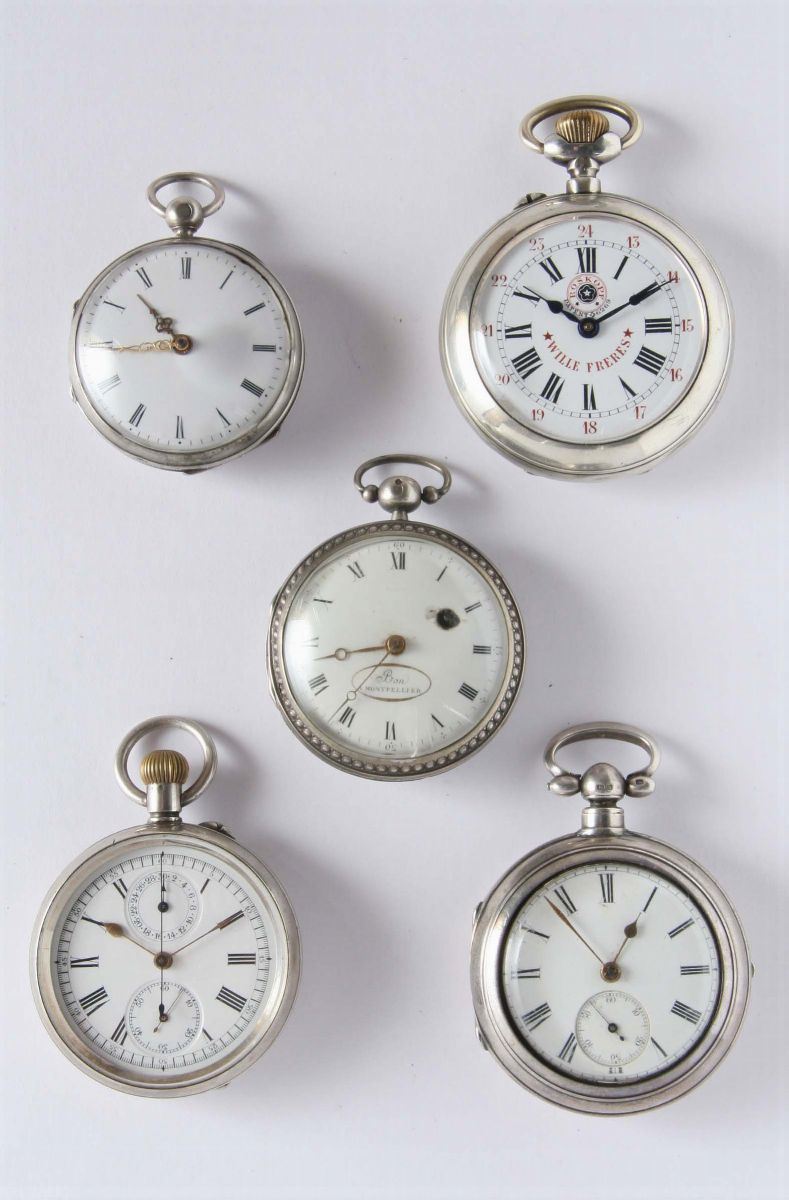 Cinque orologi da tasca  - Asta Gioielli, Argenti ed Orologi Antichi e Contemporanei - Cambi Casa d'Aste