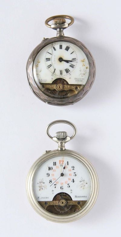 Due Orologi da Tasca da Uomo con Carica 8 Giorni