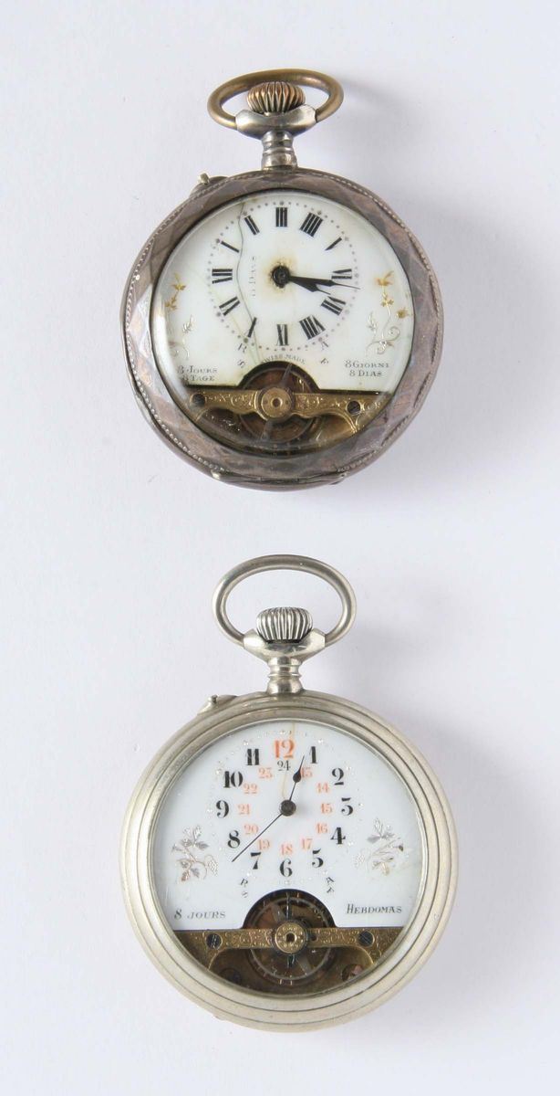 Due orologi da tasca da uomo con carica 8 giorni  - Asta Gioielli, Argenti ed Orologi Antichi e Contemporanei - Cambi Casa d'Aste