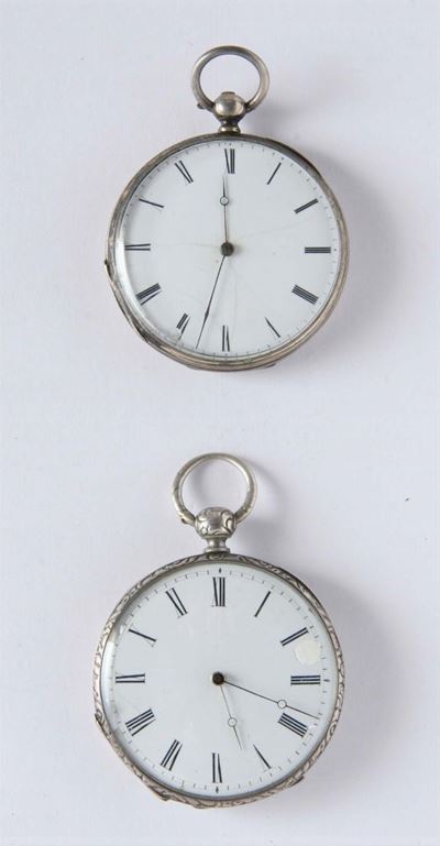 Due Orologi da Tasca da Uomo in Argento, Svizzera XIX Secolo