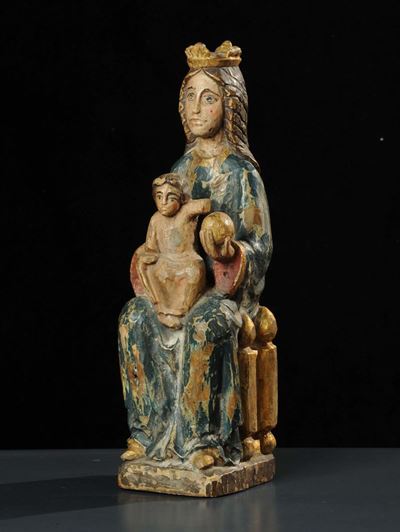 Scultura in Legno Raffigurante Madonna con Bambino, XIX Secolo