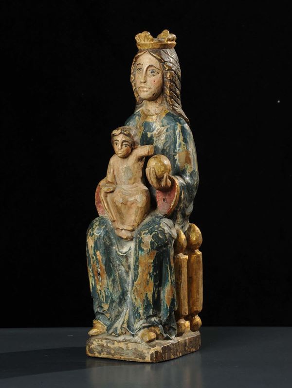 Scultura in legno raffigurante Madonna con Bambino, XIX secolo