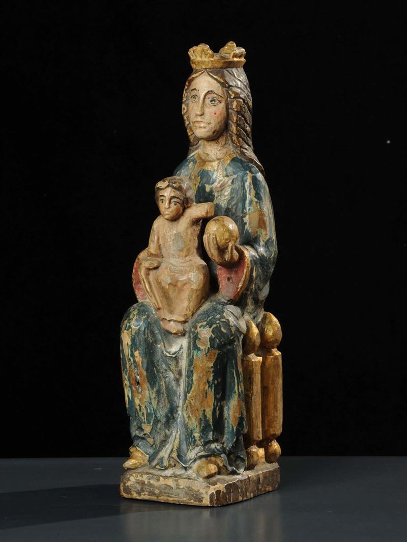 Scultura in legno raffigurante Madonna con Bambino, XIX secolo  - Auction Old Paintings and Furnitures - Cambi Casa d'Aste
