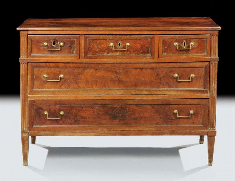 Comoncino Luigi XVI in noce a due cassetti, XIX secolo  - Auction Old Paintings and Furnitures - Cambi Casa d'Aste