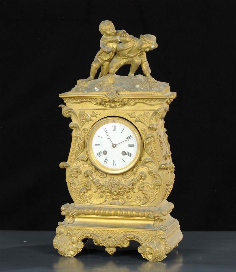 Orologio a pendolo da tavolo in bronzo dorato, Guibal Paris XIX secolo  - Asta Antiquariato e Dipinti Antichi - Cambi Casa d'Aste