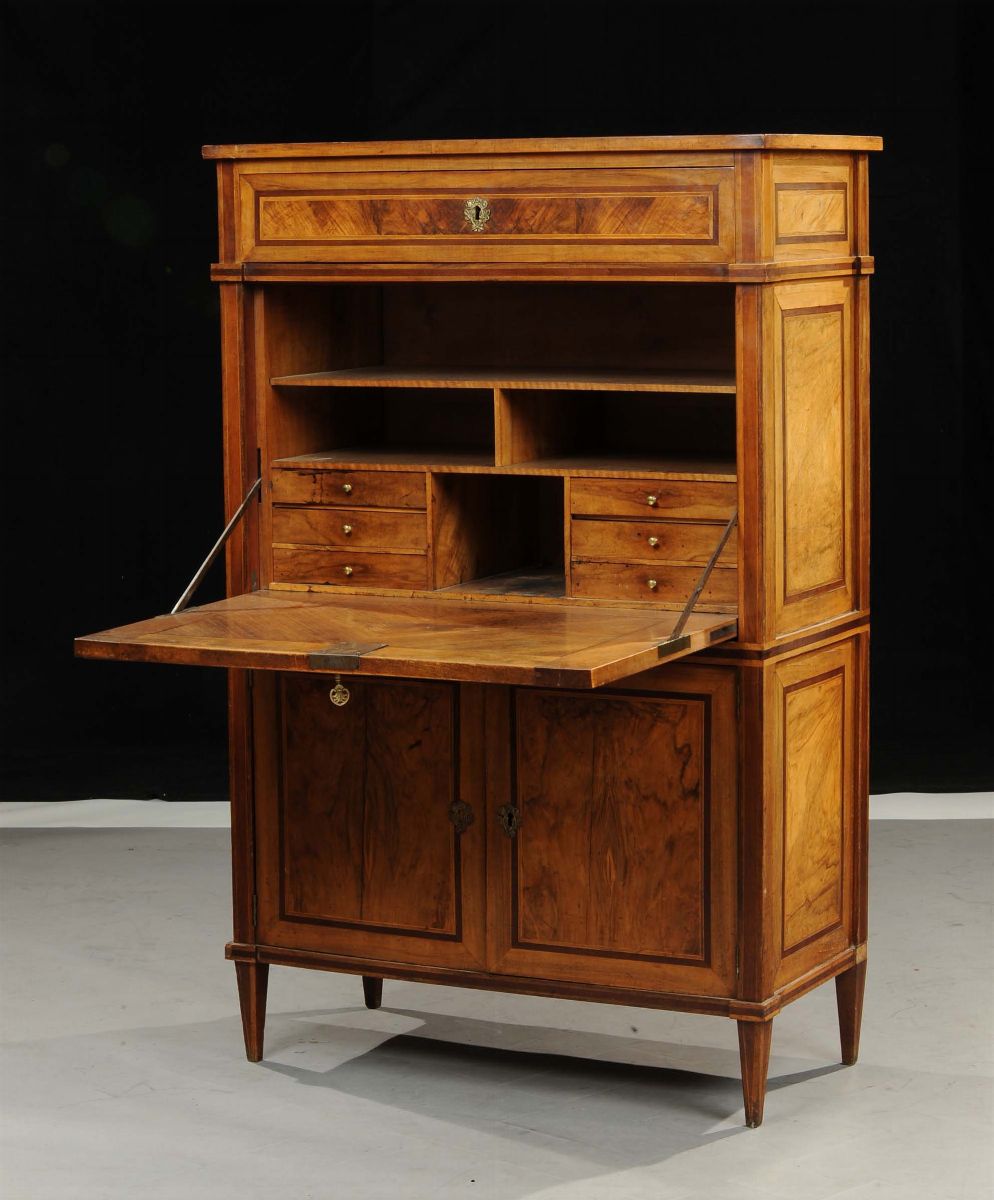 Secretaire Luigi XVI Lastronato in Radica, XIX Secolo