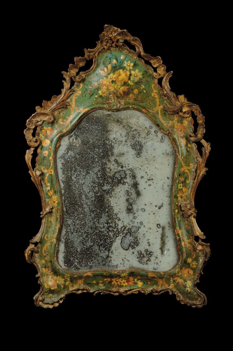 Spechierina Luigi XV in legno intagliato, laccato e dorato, Veneto XVIII secolo  - Asta Antiquariato e Dipinti Antichi - Cambi Casa d'Aste